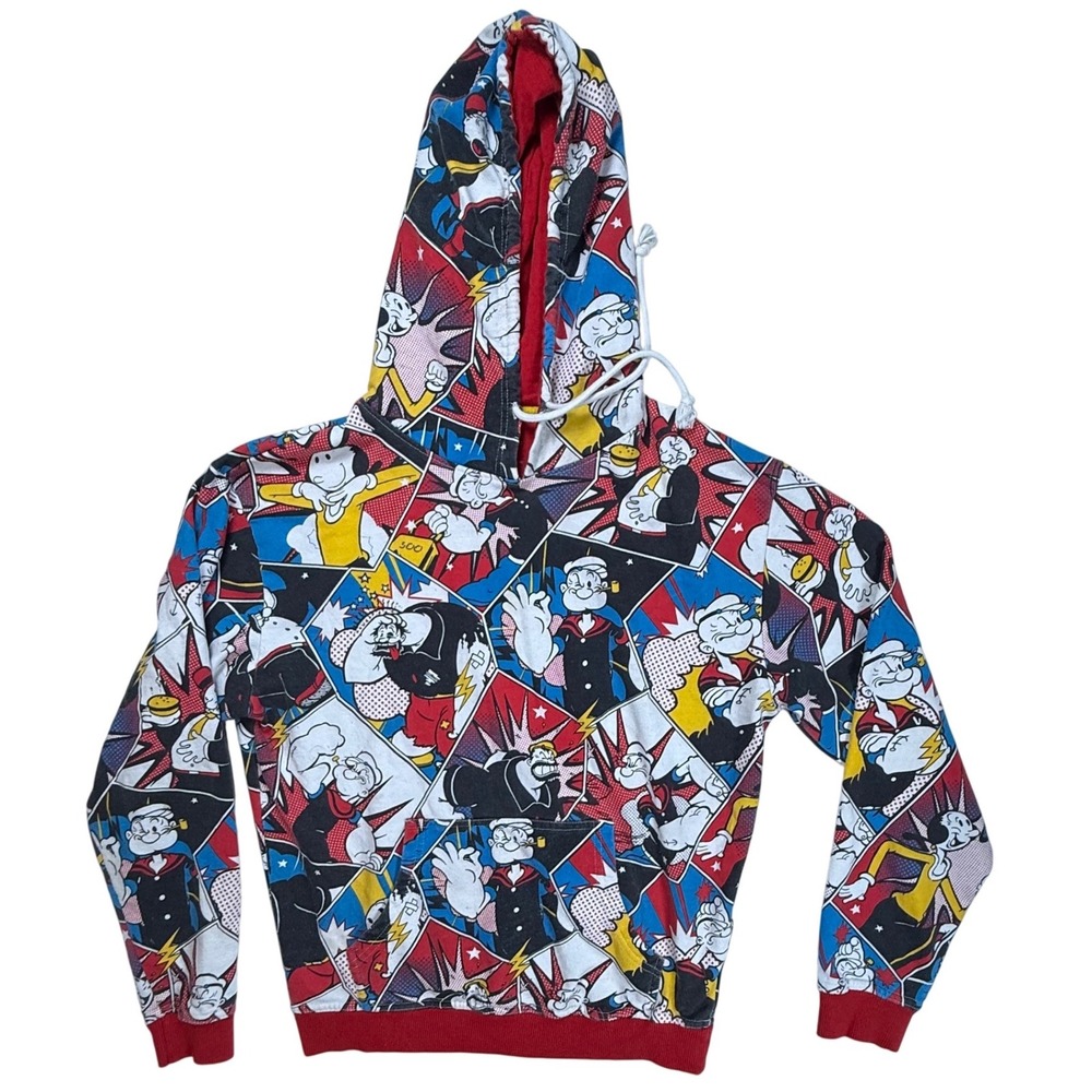 Brisco Brands Popeye the Sailor Man‎ All Over Print Comic Hoodie Mens Medium Red